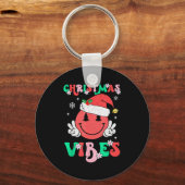 Groovy Christmas Vibes Smile Face Santa Hat Xmas T Sleutelhanger (Voorkant)