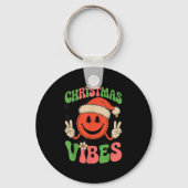 Groovy Christmas Vibes Smile Face Santa Hat Xmas T Sleutelhanger (Voorkant)