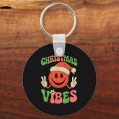 Groovy Christmas Vibes Smile Face Santa Hat Xmas T Sleutelhanger (Voorkant)