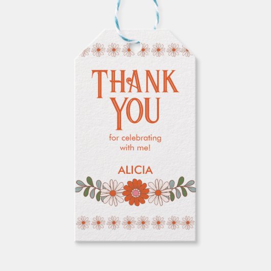 Groovy Classic Daisy Hippie Flora Leaf Dank u Cadeaulabel (Voorkant)