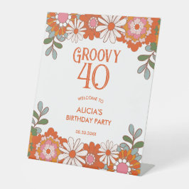 Groovy Classic Hippie Flora Leaf Verjaardag Reclamebord Met Voetstuk