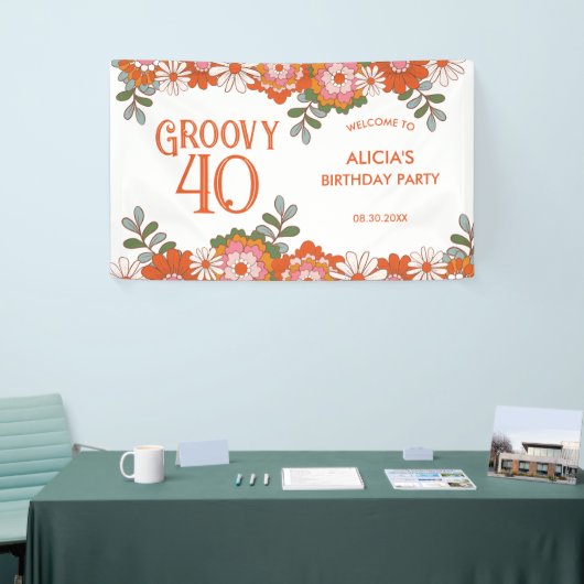 Groovy Classic Hippie Flora Leaf Verjaardag Spandoek (Beurs)