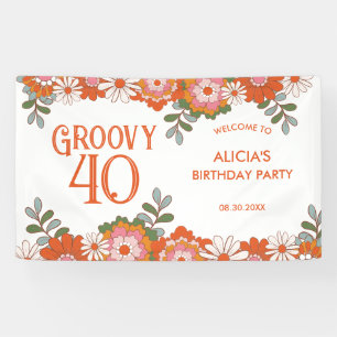 Groovy Classic Hippie Flora Leaf Verjaardag Spandoek