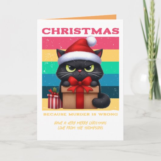Groovy Claus Funny Cat Retro Christmas Photo Feestdagen Kaart (Voorkant)