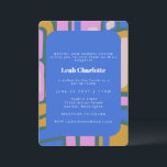 Groovy Colorful Abstract Blue en Pink Bat Mitzvah Kaart<br><div class="desc">Groovy Colorful Abstract Blue and Pink Bat Mitzvah Invitation</div>
