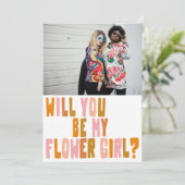 Groovy Colorful Bloemenmeisje Fotovoorstel Kaart (Staand voorkant)