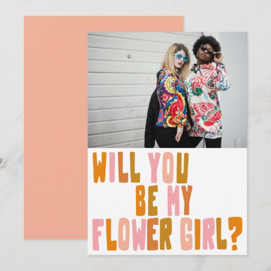 Groovy Colorful Bloemenmeisje Fotovoorstel Kaart (Voorkant / Achterkant)