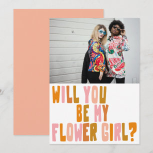 Groovy Colorful Bloemenmeisje Fotovoorstel Kaart