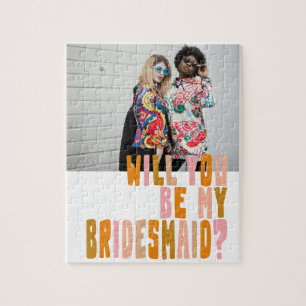 Groovy Colorful Bridesmaid Photo proposal Kaart Legpuzzel