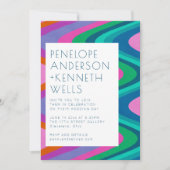 Groovy Colorful Curvy Lines Unique Retro Wedding Kaart (Voorkant)