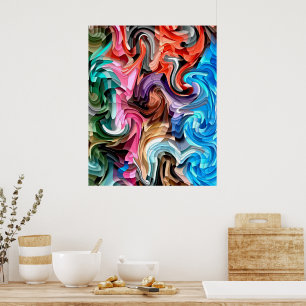 Groovy Colorful Fluid Patchwork Abstract Mosaic Poster