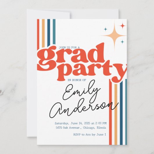 Groovy colorful grad card with graduation  kaart (Voorkant)