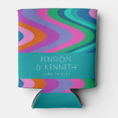 Groovy Colorful Green Paars Retro Wedding Custom Blikjeskoeler (Voorkant)