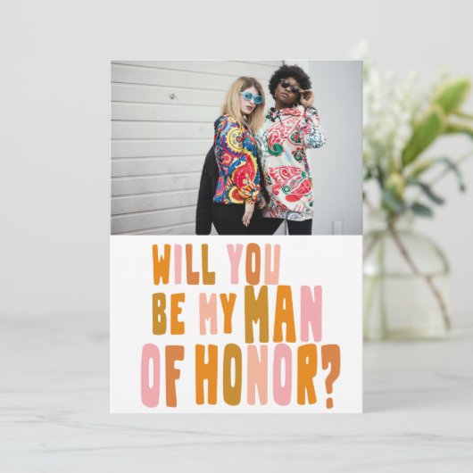 Groovy Colorful Man of Honor Photo proposal Kaart (Staand voorkant)