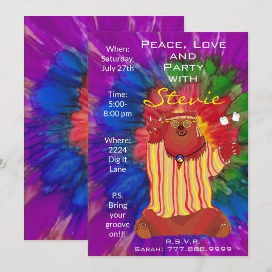 Groovy Colorful Peace Beer 1960-inch stijluitnodig Kaart (Voorkant / Achterkant)