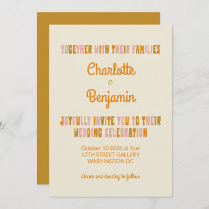 Groovy Colorful Pink and Mustard Lettering Wedding Kaart