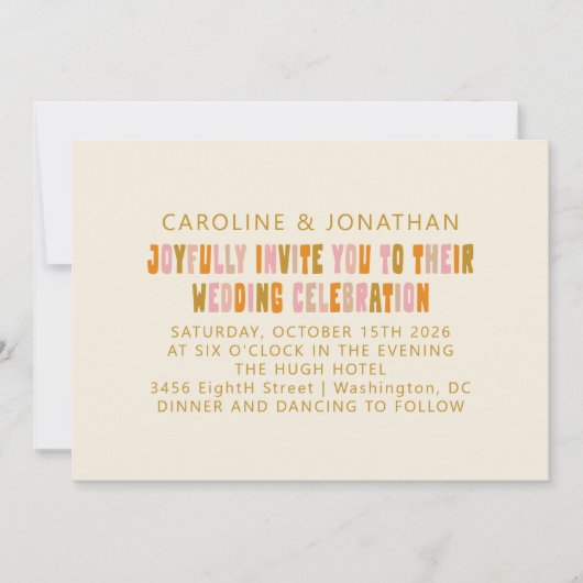 Groovy Colorful Pink and Oranje Lettering Wedding Kaart (Voorkant)
