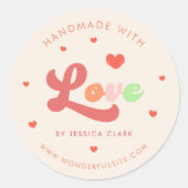Groovy Colorful Retro Handmade with Love Heart Ronde Sticker (Voorkant)