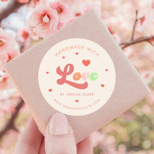 Groovy Colorful Retro Handmade with Love Heart Ronde Sticker