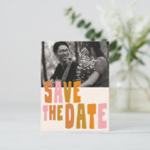 Groovy Colorful Unique Wedding Save the Date Photo Briefkaart (Staand voorkant)