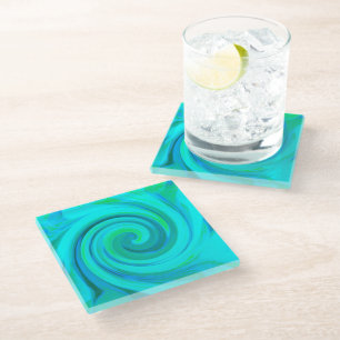 Groovy Cool Abstract Aqua Liquid Art Swirl Glazen Onderzetter