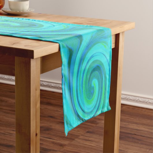 Groovy Cool Abstract Aqua Liquid Art Swirl Korte Tafelloper (Voorbeeld)