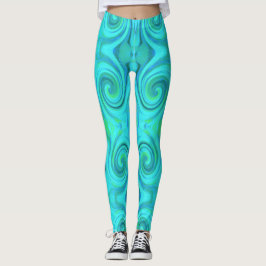 Groovy Cool Abstract Aqua Liquid Art Swirl Patroon Leggings