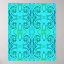 Groovy Cool Abstract Aqua Liquid Art Swirl Patroon Poster