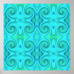 Groovy Cool Abstract Aqua Liquid Art Swirl Patroon Poster