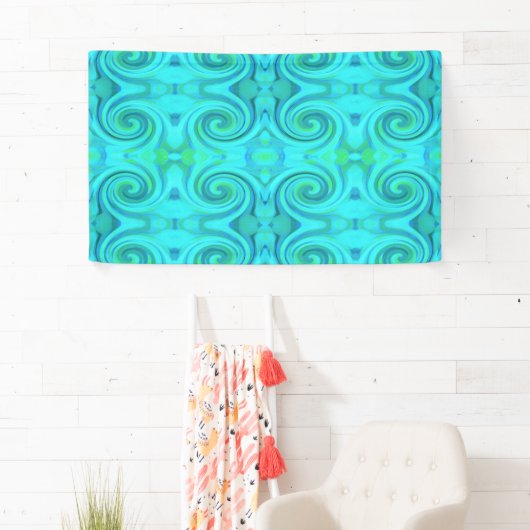 Groovy Cool Abstract Aqua Liquid Art Swirl Patroon Spandoek (Insitu)