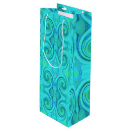Groovy Cool Abstract Aqua Liquid Art Swirl Patroon Wijn Cadeautas