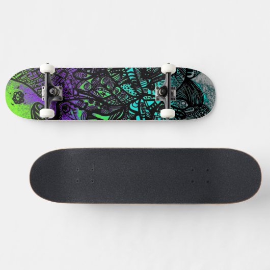 Groovy Cool Black Paars Green Abstracte Art Persoonlijk Skateboard (Horizontaal)