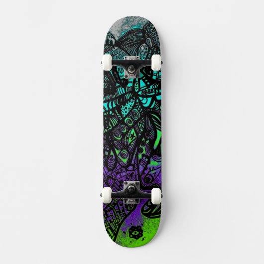 Groovy Cool Black Paars Green Abstracte Art Persoonlijk Skateboard (Voorkant)