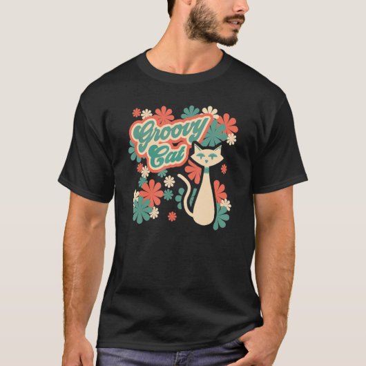 Groovy Cool Funky Cat Psychedelic Retro  60 T-shirt (Voorkant)