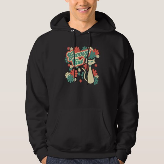 Groovy Cool Funky Kat Psychedelisch Retro Vintage Hoodie (Voorkant)
