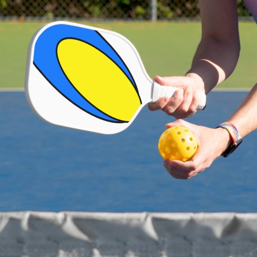 Groovy Cool Hip Bright Blue Vivid Yellow Curves Pickleball Paddle (Insitu)