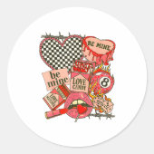 Groovy Coquette Western Valentines Day Collage Cli Ronde Sticker (Voorkant)