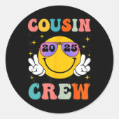 Groovy Cousin Crew 2025 Zomervakantie Strand Fami Ronde Sticker (Voorkant)