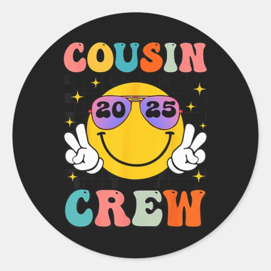 Groovy Cousin Crew 2025 Zomervakantie Strand Fami Ronde Sticker (Voorkant)