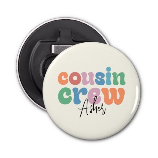 Groovy Cousin Crew Personalized Button Flesopener (Voorkant)