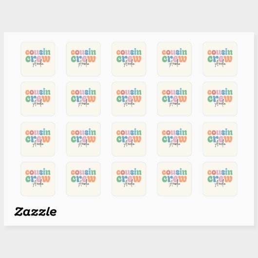 Groovy Cousin Crew Personalized Vierkante Sticker (Vel)