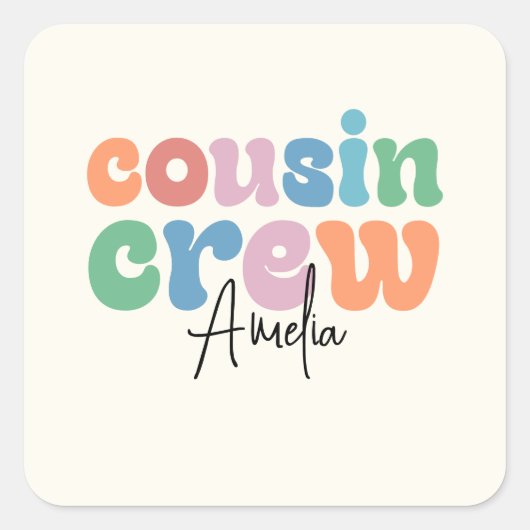 Groovy Cousin Crew Personalized Vierkante Sticker (Voorkant)