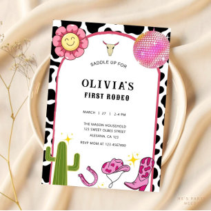 Groovy Cowgirl Disco Rodeo Roze Hippie Uitnodiging