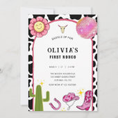 Groovy Cowgirl Disco Rodeo Roze Hippie Uitnodiging (Voorkant)