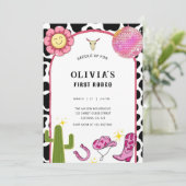 Groovy Cowgirl Disco Rodeo Roze Hippie Uitnodiging (Staand voorkant)