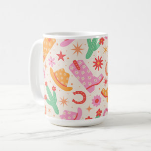 Groovy Cowgirl Laarzen en Hoeden Patroon met Cactu Koffiemok