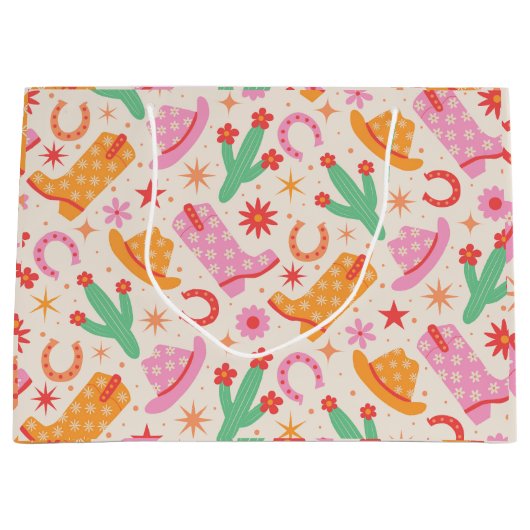 Groovy Cowgirl Laarzen en Petten Patroon met Cactu Groot Cadeauzakje (Voorkant)