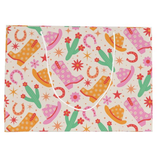 Groovy Cowgirl Laarzen en Petten Patroon met Cactu Groot Cadeauzakje (Achterkant)