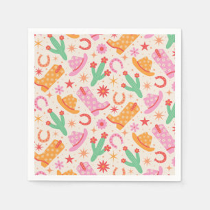 Groovy Cowgirl Laarzen en Petten Patroon met Cactu Servet