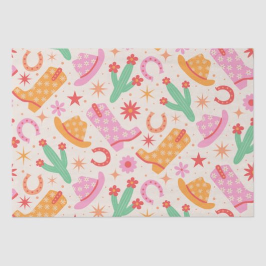 Groovy Cowgirl Laarzen en Petten Patroon met Cactu Tissuepapier (Voorkant)